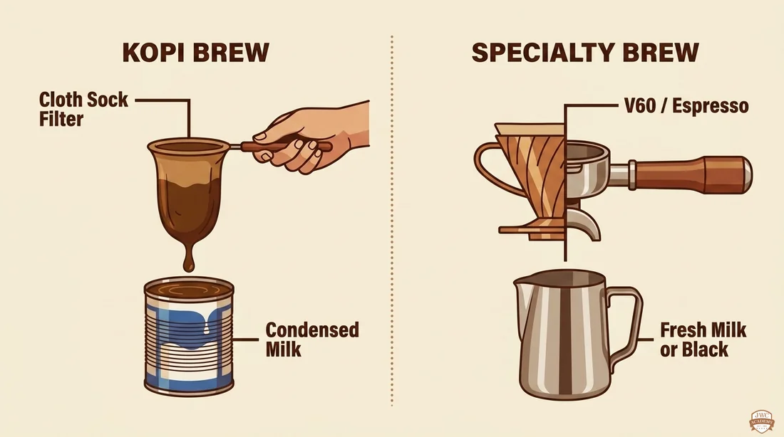 Kopi 与精品冲煮方式对比信息图