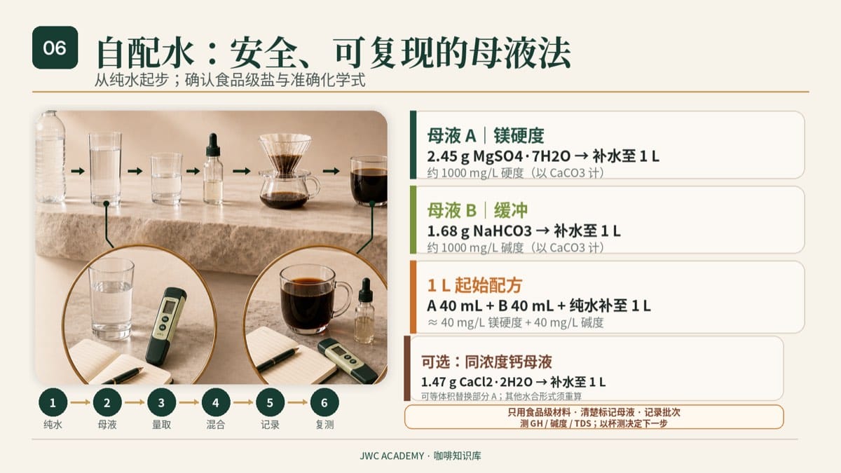 自己配咖啡水：纯水加 Epsom 泻盐与小苏打母液法
