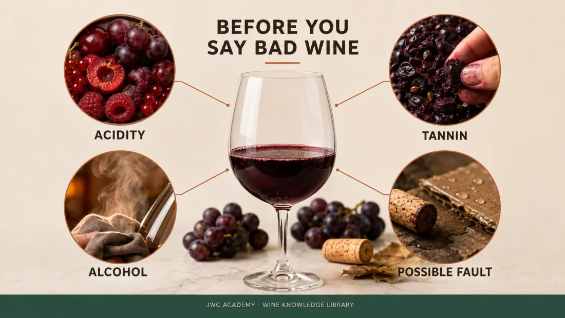 Four routes: acid / tannin / alcohol / fault