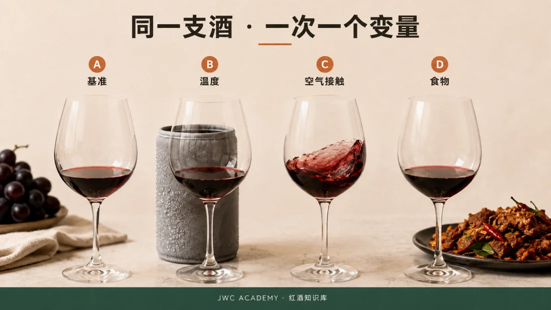 一次只改一个变量：温度 → 空气 → 食物
