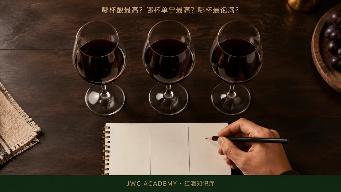 酸度 → 单宁 → 酒体 → 最后才猜名字