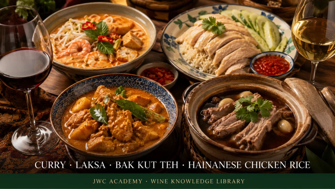 Four Malaysian dishes, four pairing problems