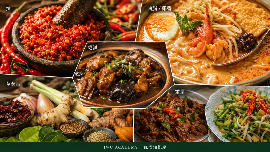 辣 / 油脂椰香 / 咸鲜 / 草药 / 重量