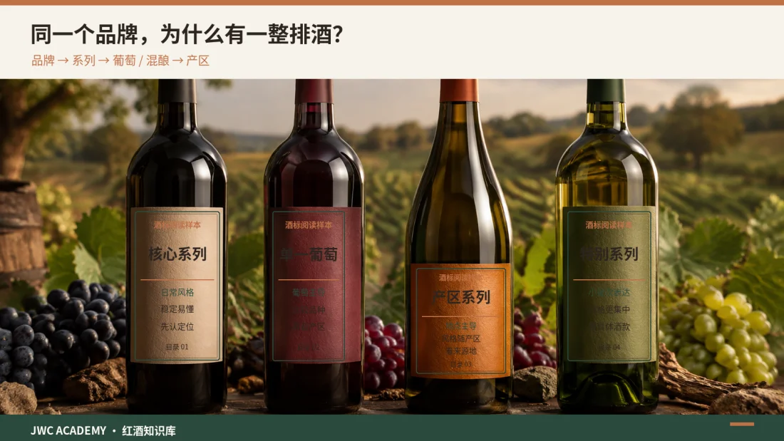 品牌 → 系列 → 葡萄 → 产区，四层往里读